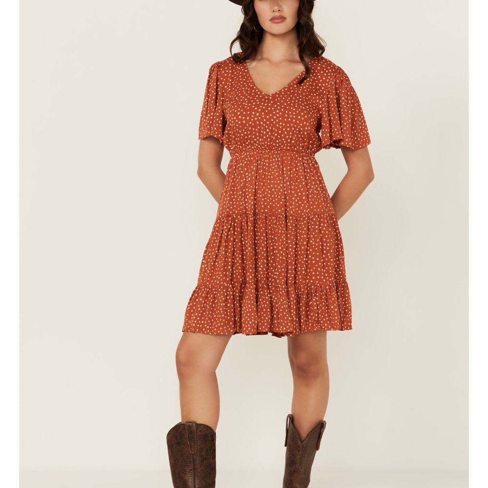 NWT Angie polka dot short sleeve mini dress **STAGECOACH/FESTIVAL**size Small